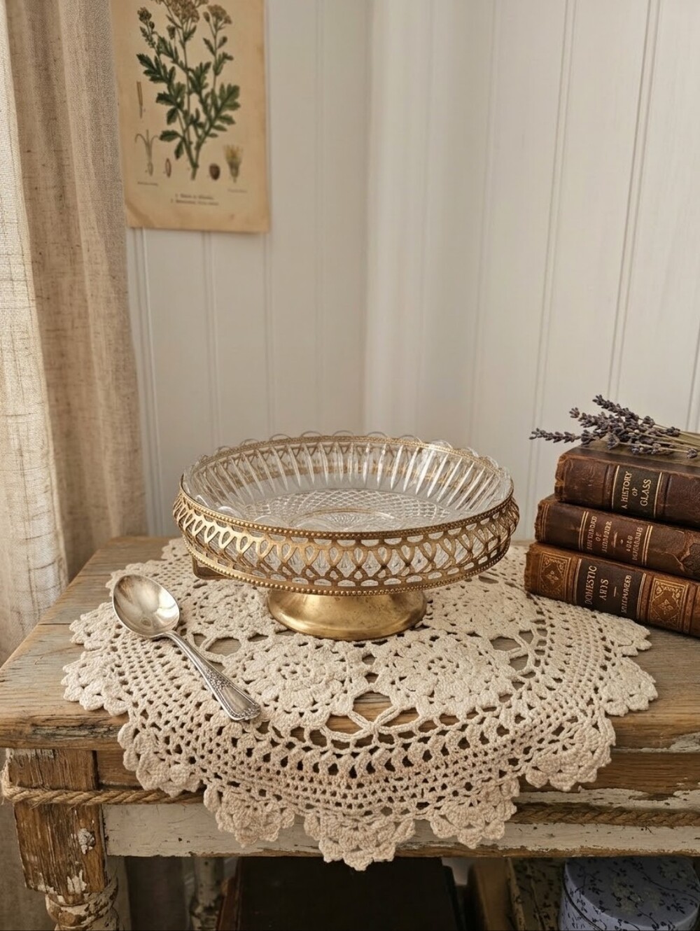 Vintage Brama England Gold Plated & Glass Dip & Caviar Server